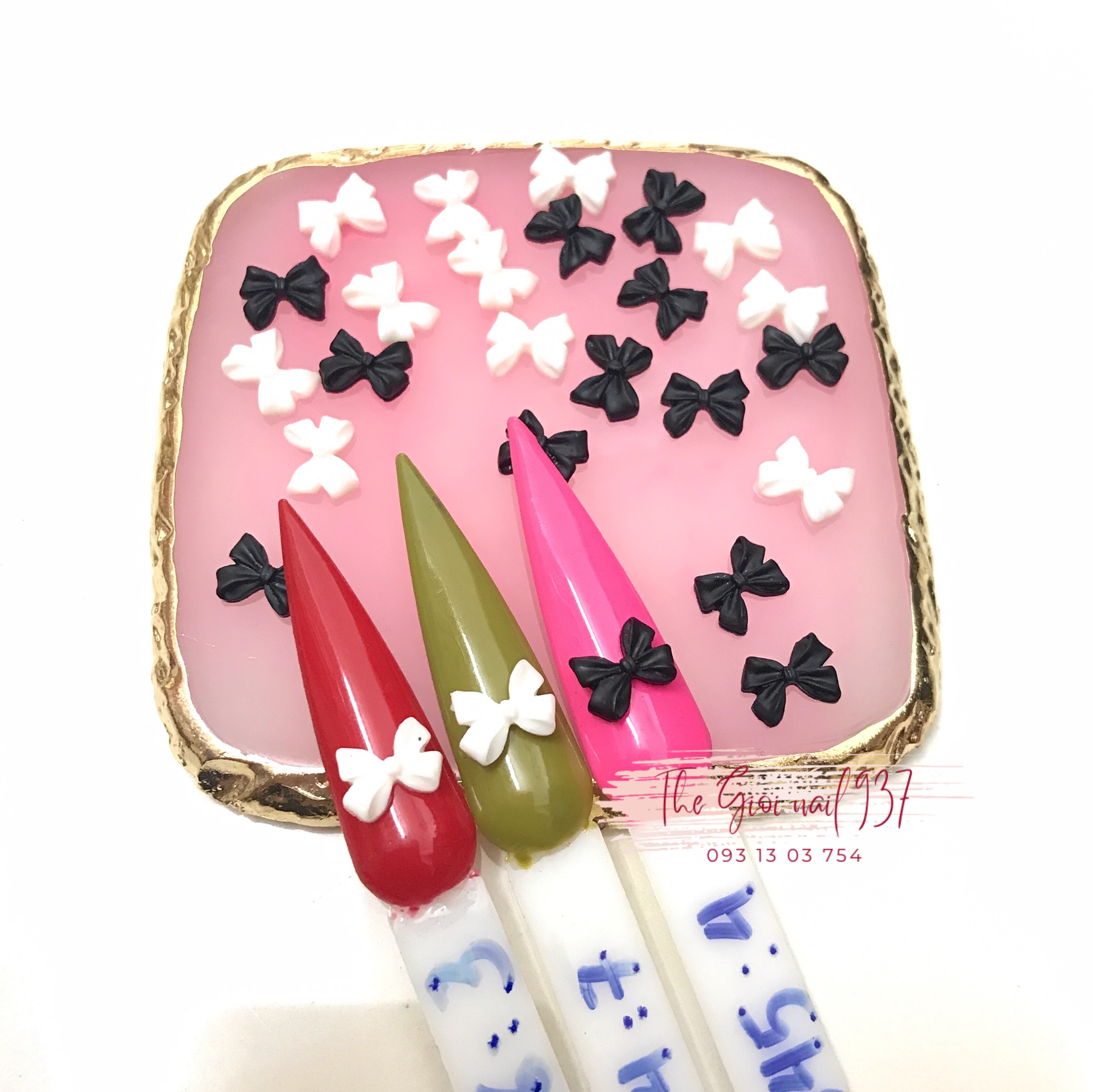 Set chram nơ trắng - đen hot trending - đính móng siêu đẹp - tgn937