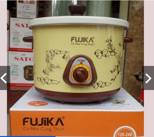Nồi Kho Thịt Cá, Hầm chậm ,Nấu Cháo -nhừ nhuyễn -Fujika - dung tích 2.5L nắp kính, lòng Sứ trắng - bảo hành 1 năm