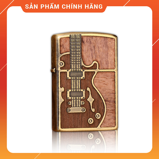 Vỏ Hộp Quẹt Bật Lửa Xăng Đá Zorro Ốp Gỗ Z8591 Họa Tiết Hình Cây Đàn Màu Nâu - Dùng Xăng Bấc Đá Cao Cấp (KHÔNG XĂNG KHÔNG GAS)