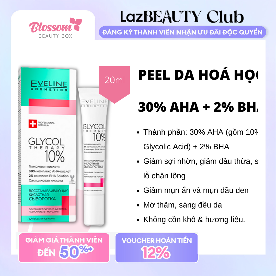 Tẩy da chết PEEL da hoá học tại nhà EVELINE GLYCOL Therapy 10% (20ML)