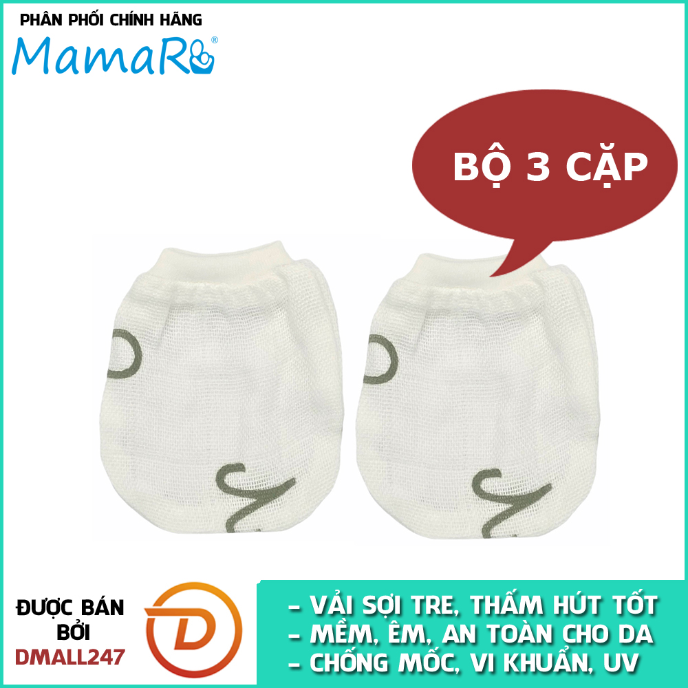Bộ 3 cặp bao tay giữ ấm vải sợi tre cho bé mềm mại Mamaru MA-BT01