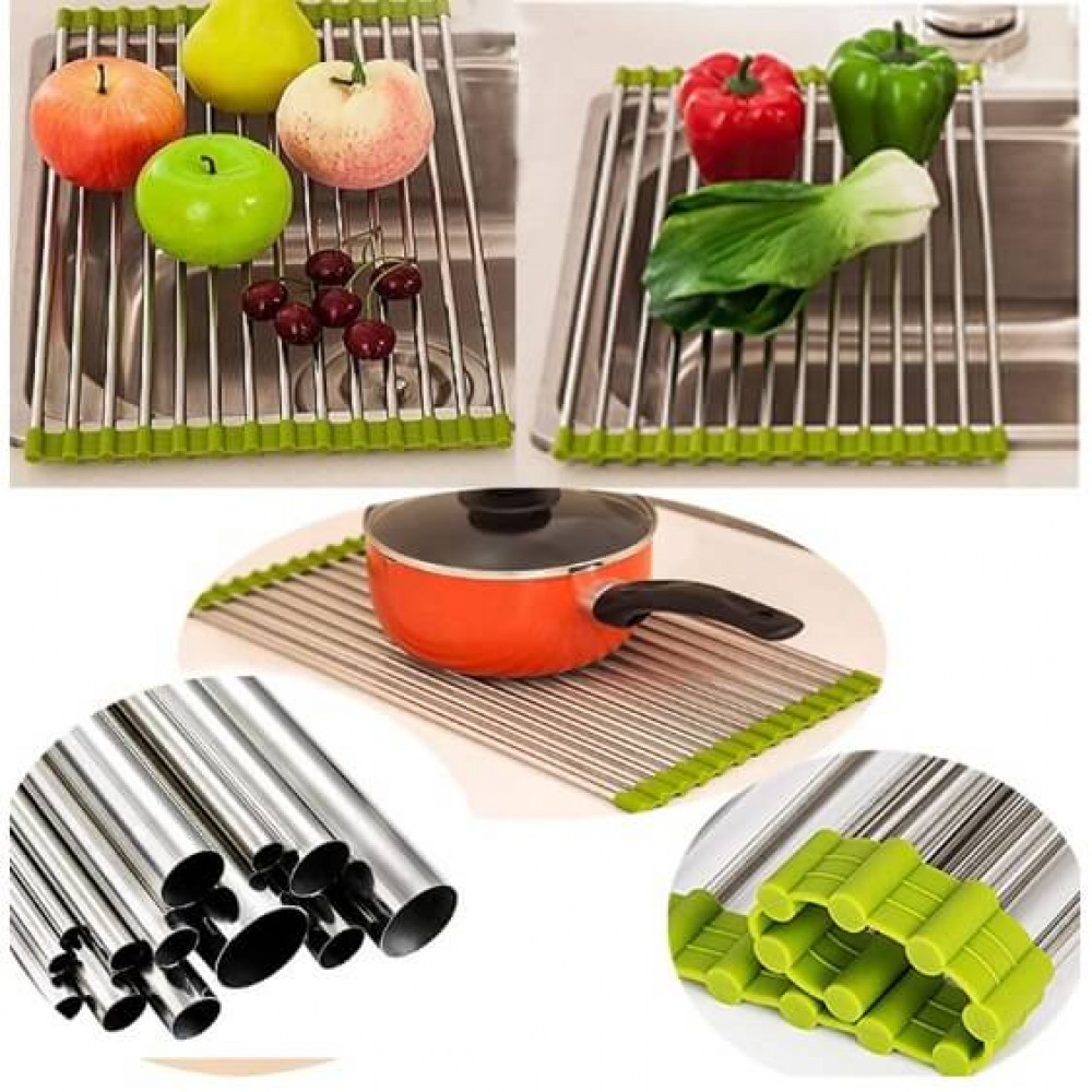 Kệ chén xếp gọn để bồn rửa chén , vỉ inox co giãn thông minh gác bồn rửa chén xếp gọn, giá inox để chậu rửa bát đa năng size 22 * 47 cm