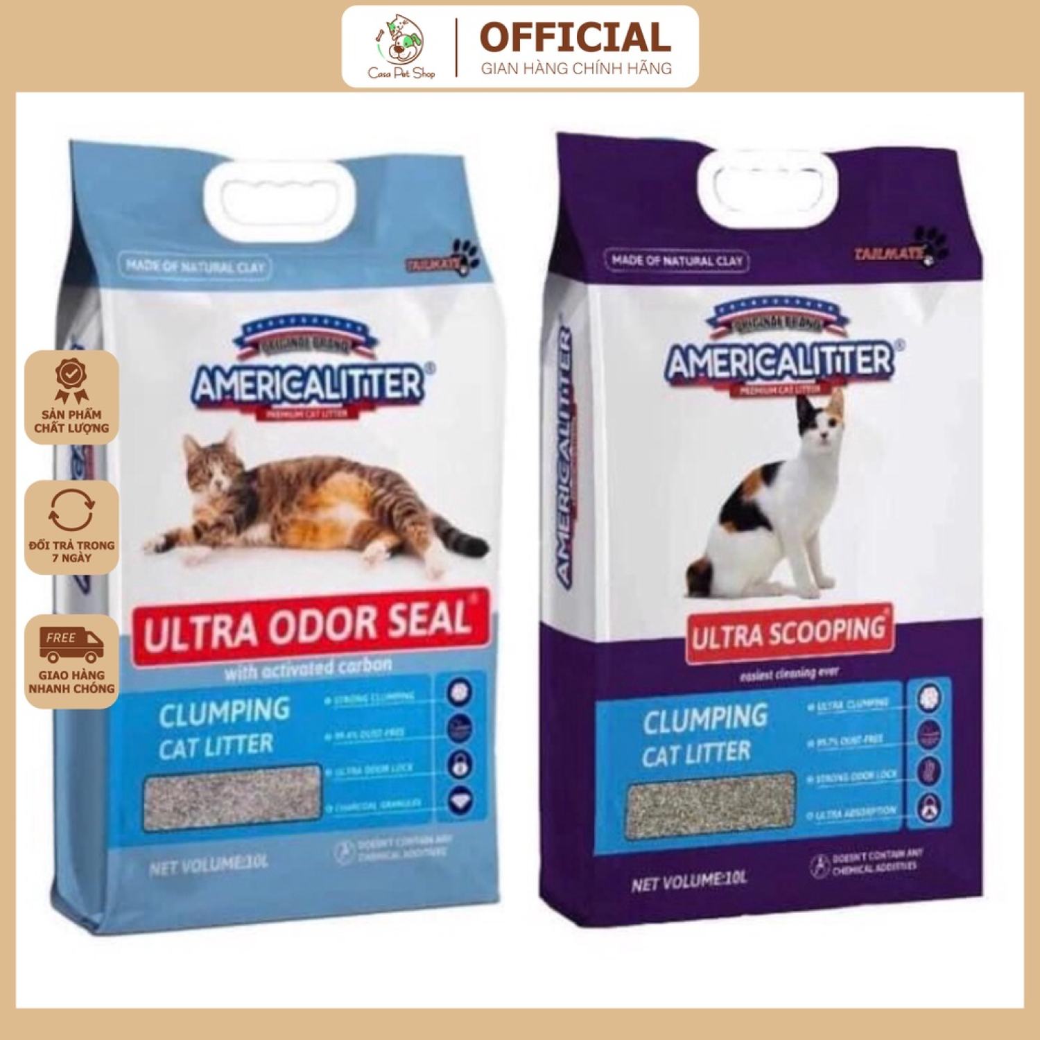 Cát vệ sinh cho mèo America Litter 10L, American litter Cát vệ sinh cho mèo siêu khử mùi, siêu vón, không bụi