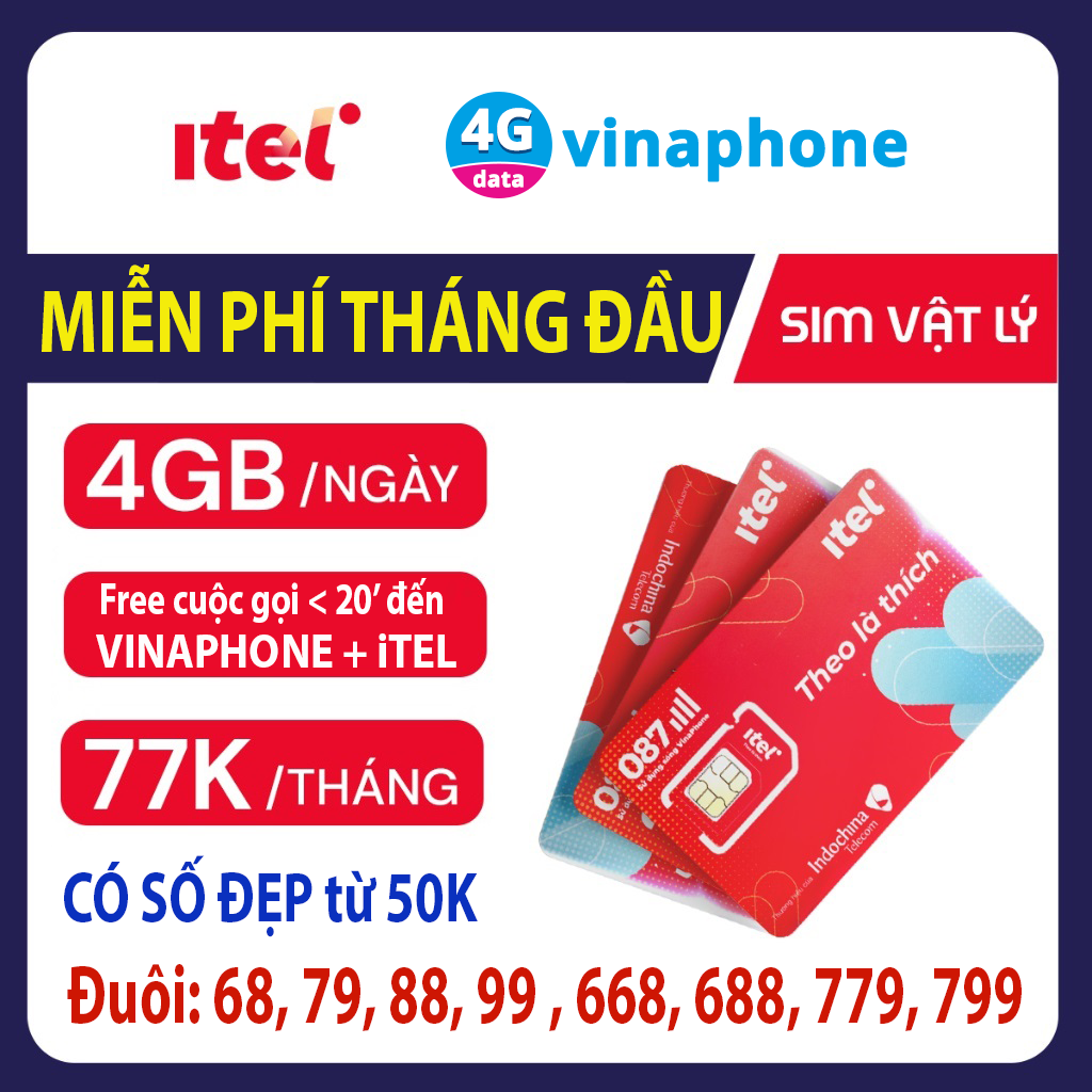 Sim 4g itel mạng vinaphone , sim 4g vinaphone 120g/th, gọi vinaphone miễn phí - gói 120g có sẵn 1th