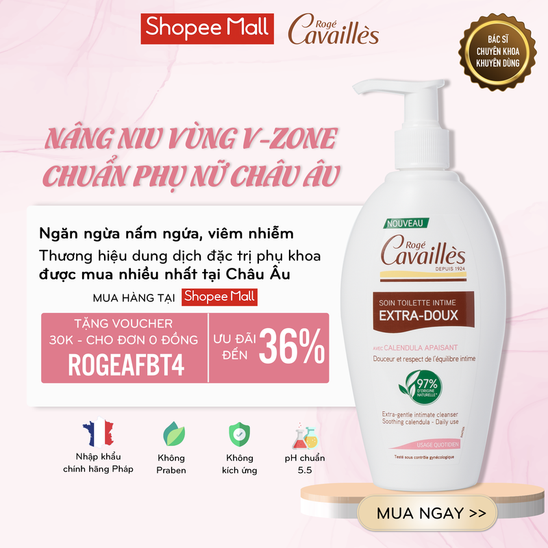Dung Dịch Vệ Sinh Phụ Nữ Roge Cavailles Extra-Doux Làm Sạch Dịu Nhẹ - 250ml - NK Chính Hãng Pháp - Roge Cavailles Store