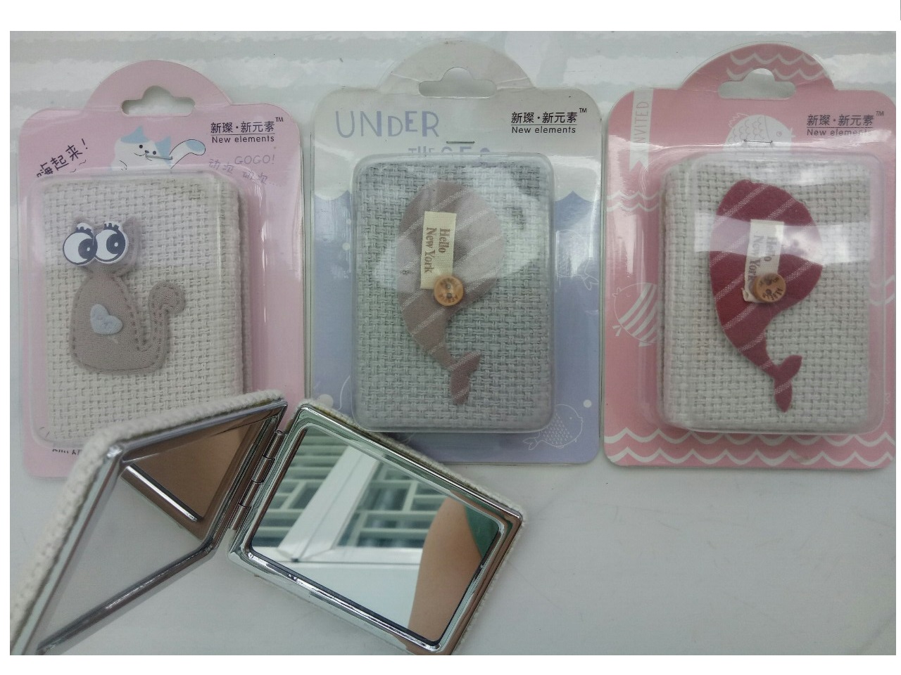 Gương mini thiết kế vỏ bằng vải đan hình thú siêu cute_loại 2 mặt gương