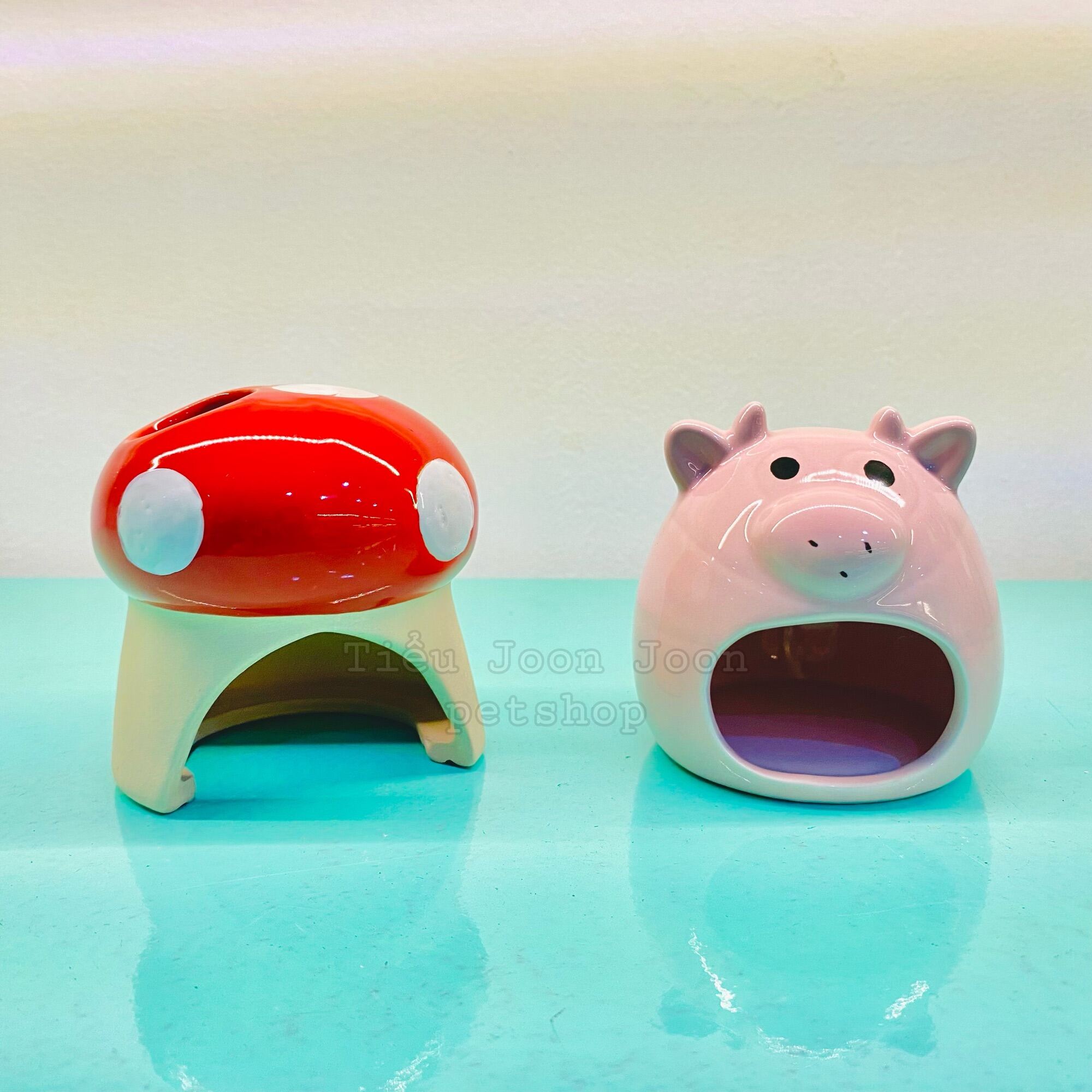 Nhà ngủ sứ hamster nấm đỏ - bò hồng 🐹