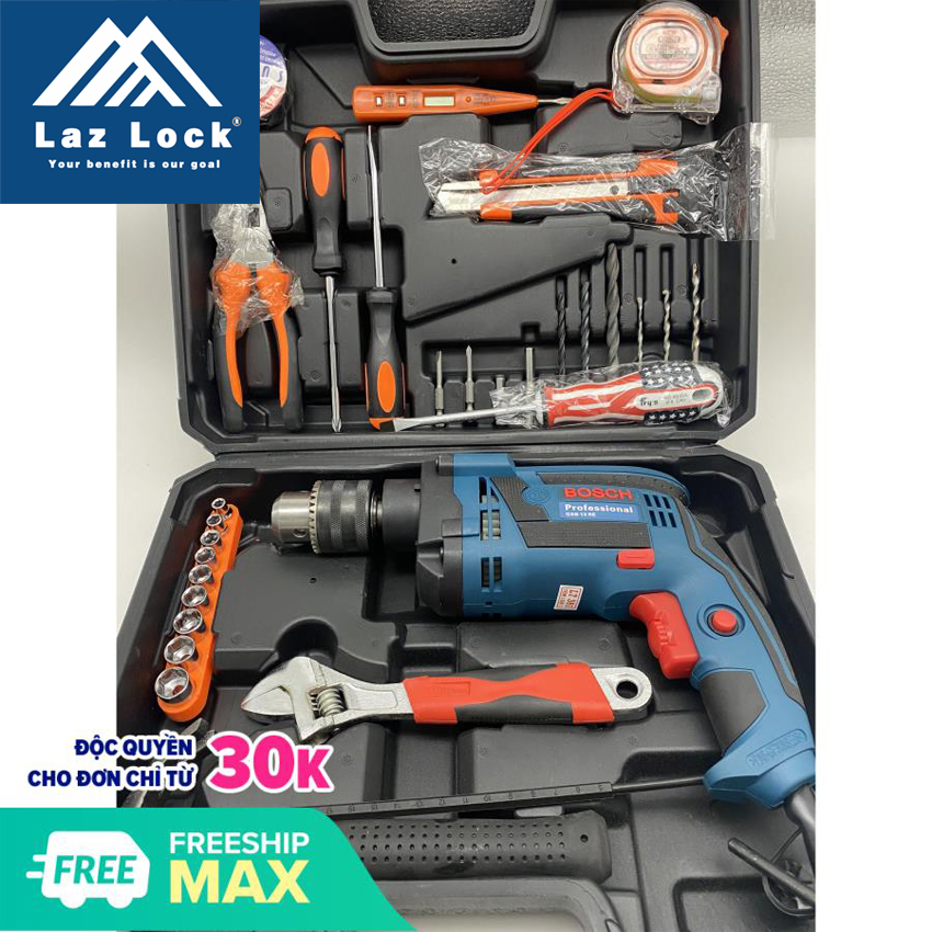 Bộ vali máy khoan bossch gsb 13re công suất 910w bảo hành 12 tháng toàn quốc . chuyên dùng khoan các bề mặt cứng như tường bê tông đồ nội thất đồ gỗ... dễ dàng. laz lock