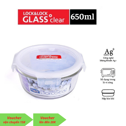 Hộp thuỷ tinh tròn chịu nhiệt Lock&Lock 650ml, hộp cơm văn phòng lock and lock 650ml LLG831PG
