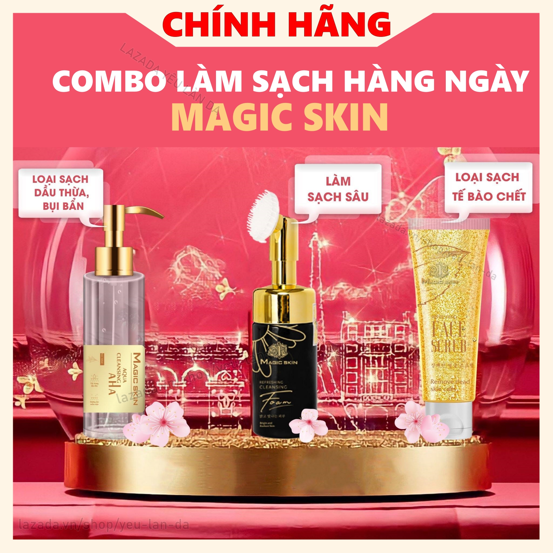 Bộ sản phẩm Magic Skin LÀM SẠCH CHUYÊN SÂU giúp da sạch sâu sáng khỏe Nước tẩy trang, sữa rửa mặt, tẩy tế bào face