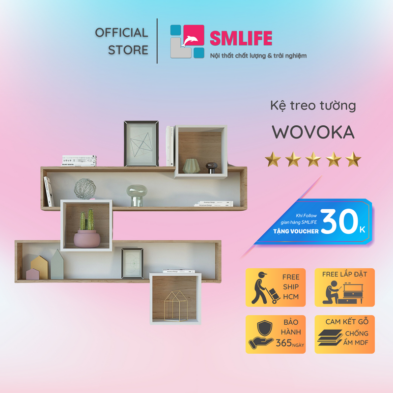 Kệ trang trí phòng khách gỗ công nghiệp SMLIFE Wovoka