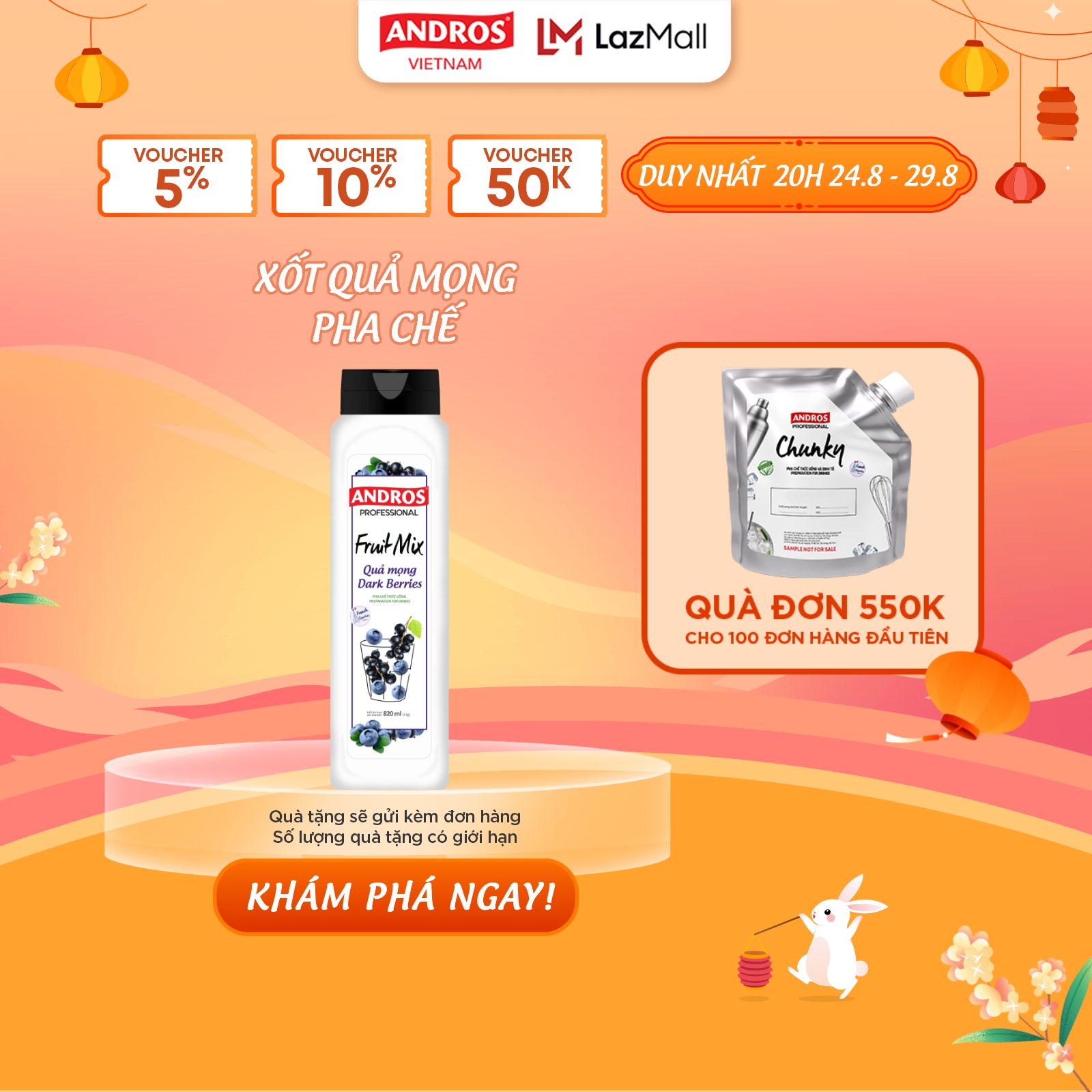 Xốt quả mọng pha chế - làm từ trái cây thật - andros fruit mix - nguyên liệu pha chế - 820ml