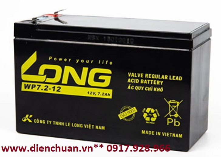Ắc quy dùng cho loa kéo, bình thuốc sâu, UPS, Long 12V-7.2Ah WP7.2-12 , Bình ắc quy khô 12V 7,2ah