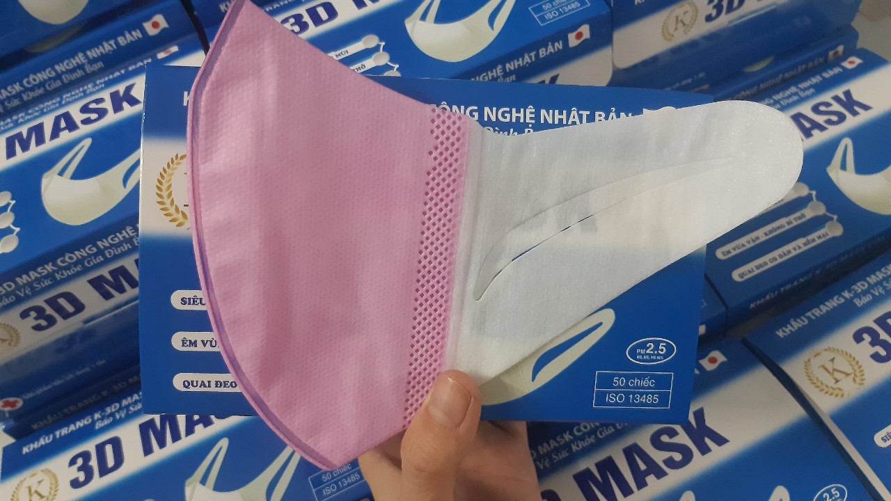 [HCM]Hộp 50 cái Khẩu Trang màu hồng K 3D Mask Size M Công Nghệ dập Nhật Bản, có logo tem niêm phong, đạt chuẩn kiểm định