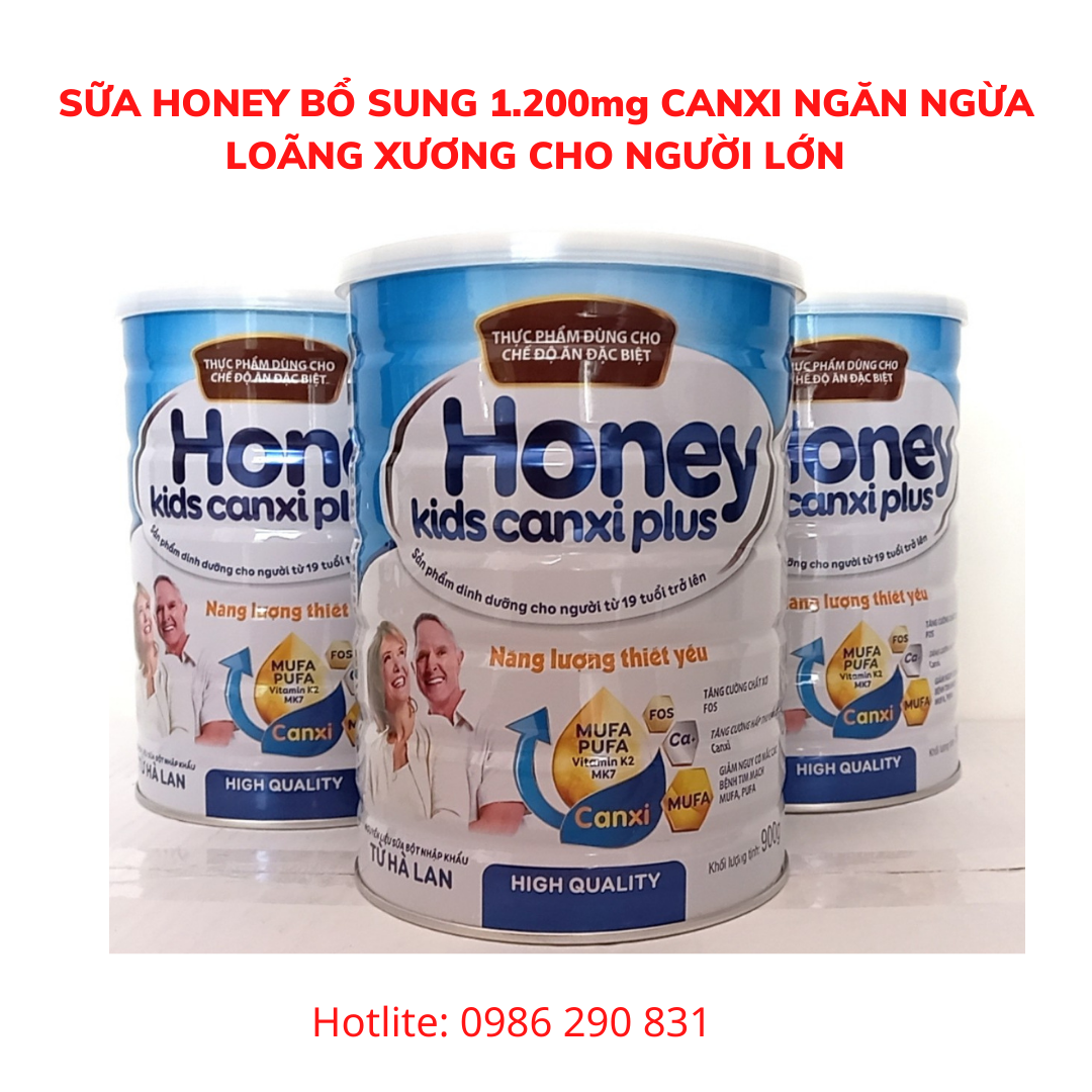 Combo 3 lon Sữa HONEY Kids Canxi Plust sữa canxi dành cho người lớn tuổi, bổ sung dinh dưỡng, giúp ăn ngon, ngủ tốt, giảm đau nhức, tê mỏi chân tay, ngăn ngừa loãng xương.