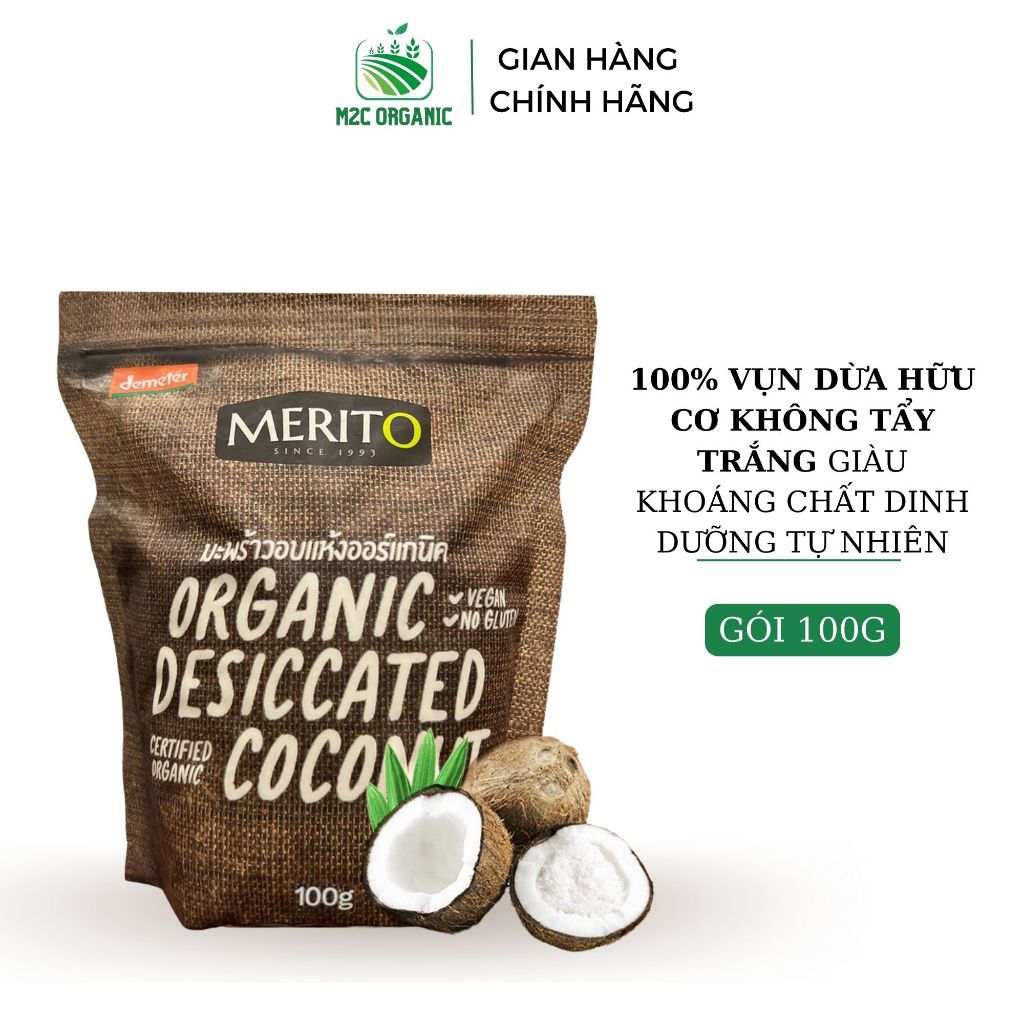 Vụn dừa hữu cơ MeritO 100g thuần chay không tẩy trắng