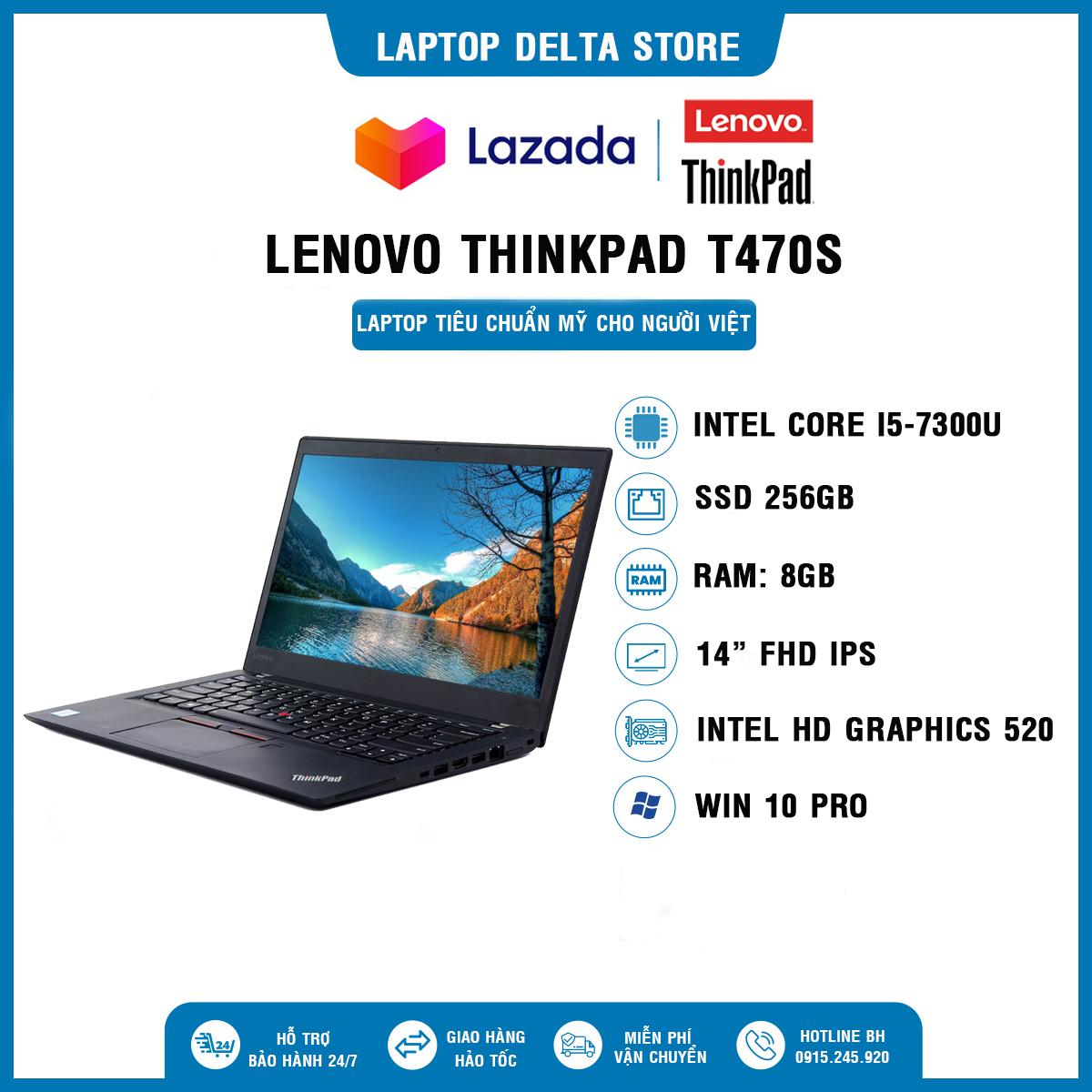 Laptop cũ [HÀNG USA NHẬP NGUYÊN BẢN] Lenovo ThinkPad T470s - Core i5*7300U |8 GB RAM|256 GB SSD |14″FHD IPS, Win 10 Bản quyền vĩnh viễn, Cam kết sản phẩm đúng mô tả, Chất lượng đảm bảo, Bảo hành đầy đủ, Hỗ trợ trọn đời máy