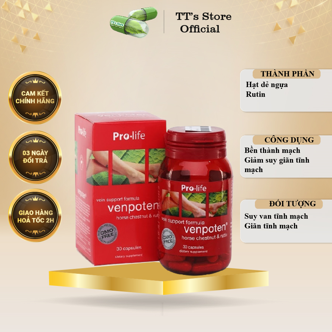 [HCM]Viên uống Venpoten - Pro-life [Hộp 30 viên] - Giãn tĩnh mạch, hạt dẻ ngựa [Daflon]