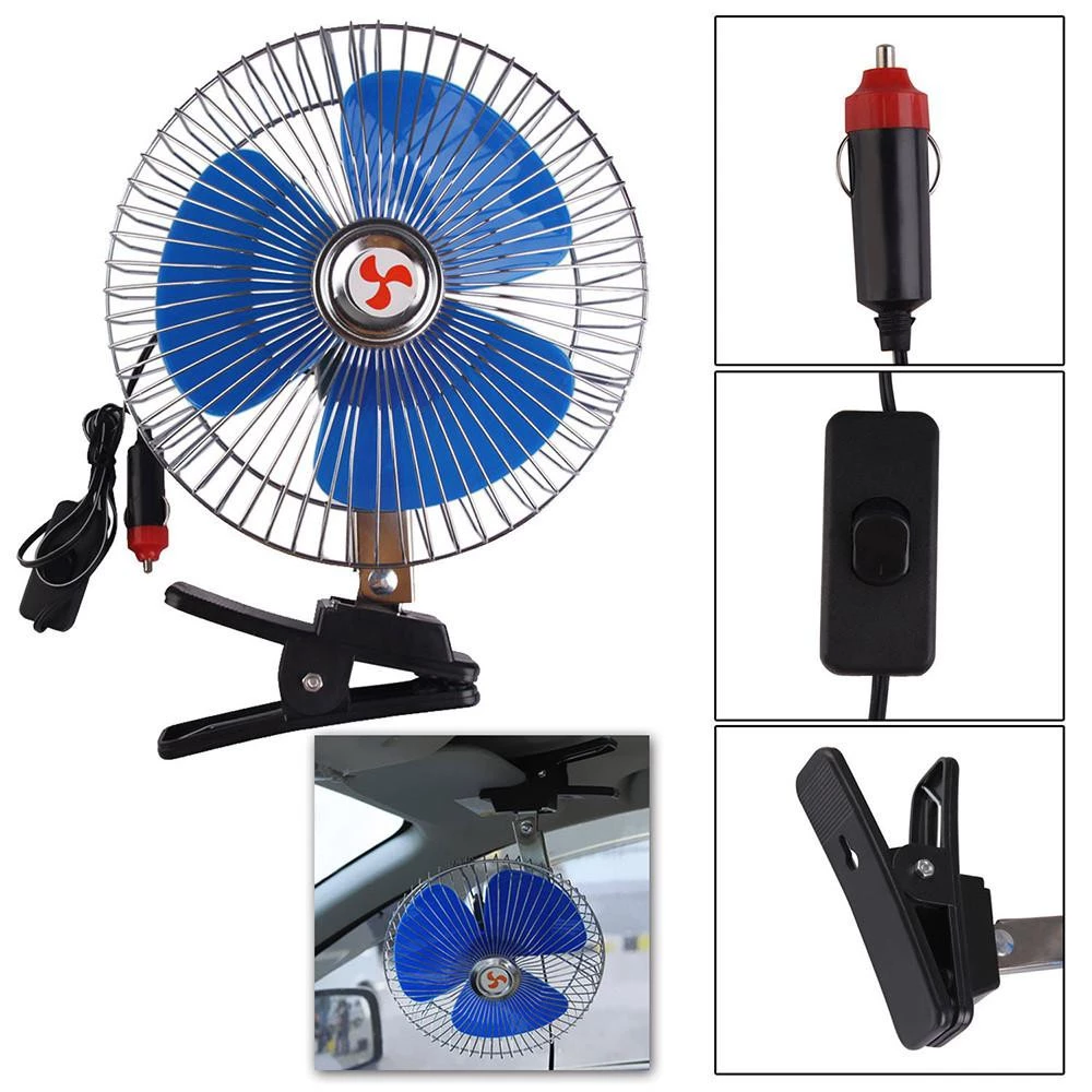 Quạt điện 12v – 24v dạng kẹp cho ô tô quạt kẹp bình 12v 24v xe tải, quạt kẹp cánh xanh