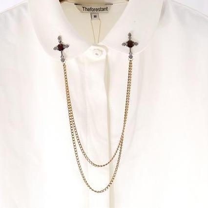 Ghim cài áo Vest nam Lapel Pin thời trang hình chữ thập đính hạt đá nối dây dài GH-210 {Phụ kiện Vest Nam - AdamZone}