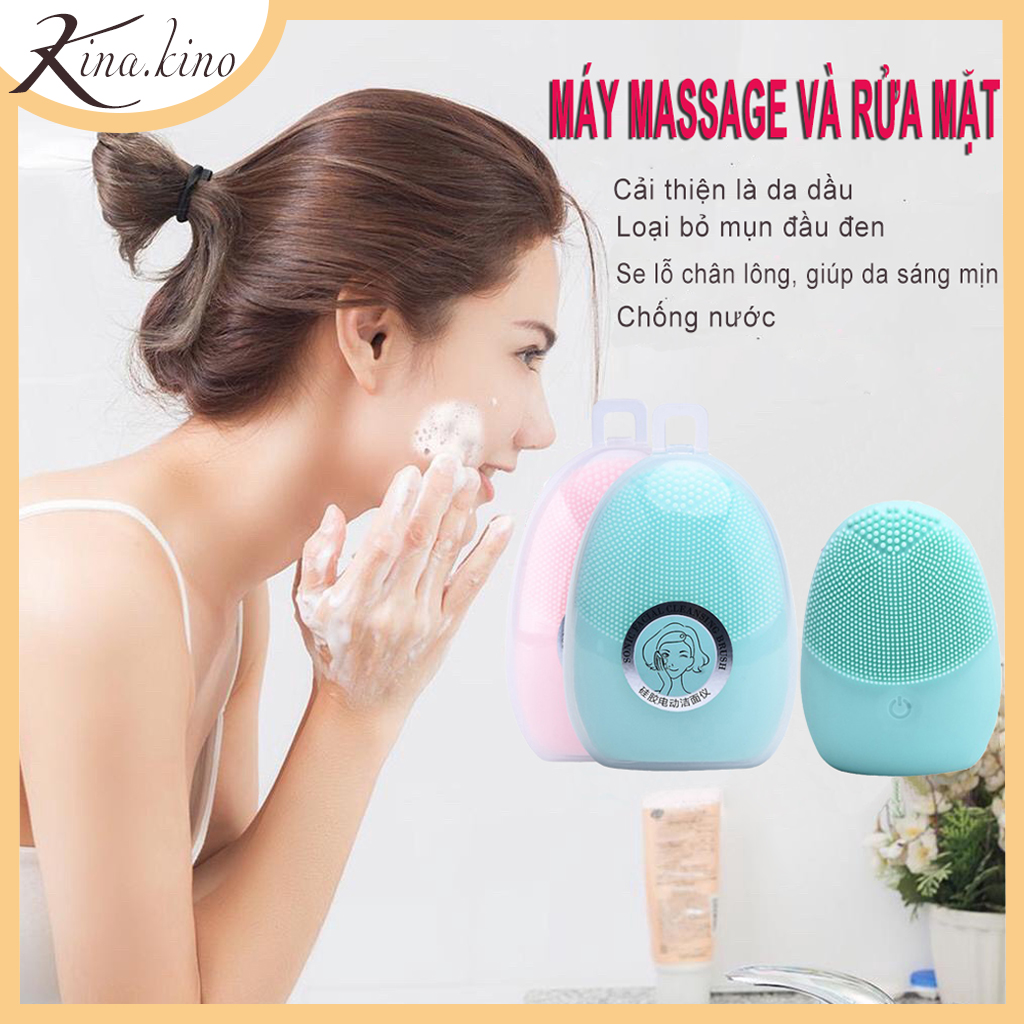 Máy rửa mặt, massage da mặt Malian cao cấp đầu Silicon làm sạch da thu gọn lỗ chân lông giảm thiếu tác nhân gây mụn- Kinakino (có tem mác bao bì hãng)