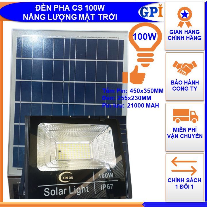 Đèn pha 100w nlmt khung nhôm siêu sáng , tấm pin lớn 450x350mm