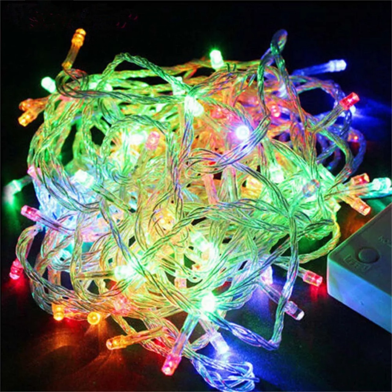 Dây đèn chóp nhát led nhiều màu trang trí, dây nhựa trắng trong 5m có điều khiển ánh sáng