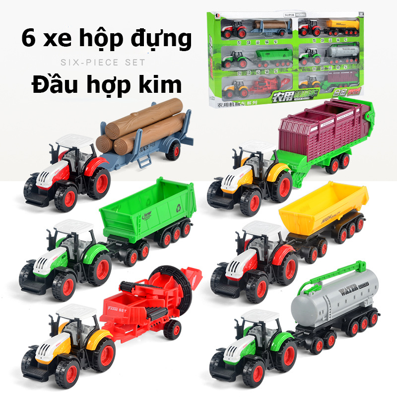 Xe kéo nông trại đồ chơi cho bé đầu xehợp kim mô phỏng vận chuyển, chở gỗ, máy gặt
