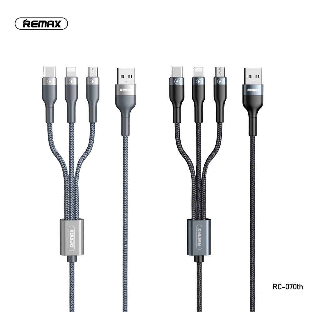 Cáp sạc remax 3 đầu cổng rc-070th micro, lightning, type c