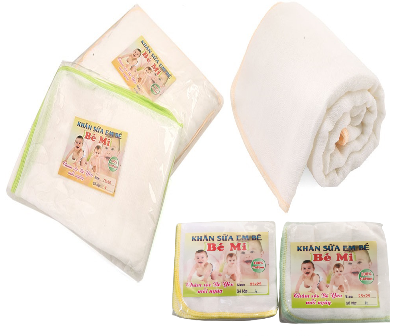 [HCM GIÁ TỐT ] Bộ 20 khăn sữa 25 x 25cm + 2 khăn tắm 75 x 80cm cotton 4 lớp cao cấp Bé Mi mềm mại, dày mịn mềm siêu thấm hút cho bé