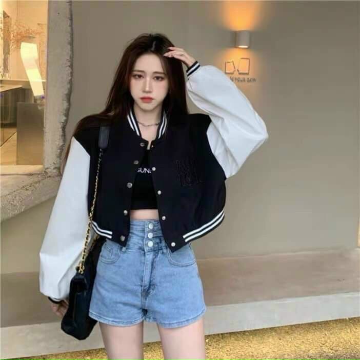 Áo khoác gió nữ cổ bomber croptop form rộng cá tính - 290921 - mộc quyên fashion