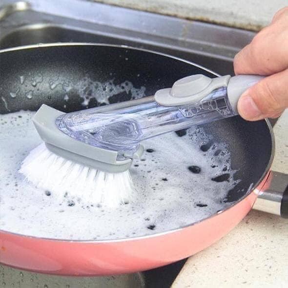 Cây cọ xoong nồi siêu sạch kèm bình chứa xà phòng ngay tay cầm, Bàn chải cán dài 2 in 1 cọ rửa nhà tắm, nhà bếp đa năng, cọ xoong nồi kèm bình xịt cao cấp siêu bền