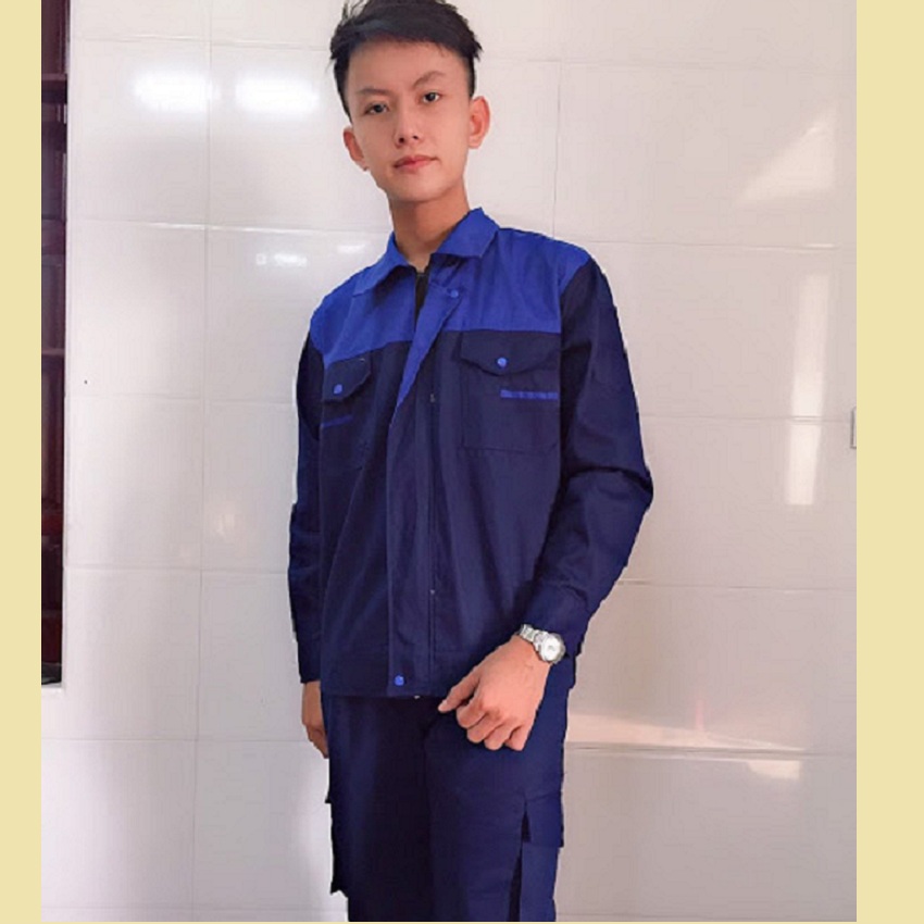Áo bảo hộ lao động size S cho nam dưới 55kg vải kaki loại dày khóa kéo dành cho kỹ sư cơ khí, xây dựng, nông lâm nghiệp, hóa dầu