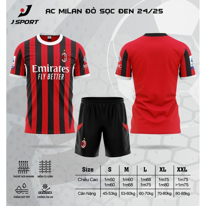 Bộ Quần áo đá bóng CLB AC Milan 2023 - 2024 -2025, Bộ Quần áo CLB AC Milan 23 24 25 chất vải thun lạ