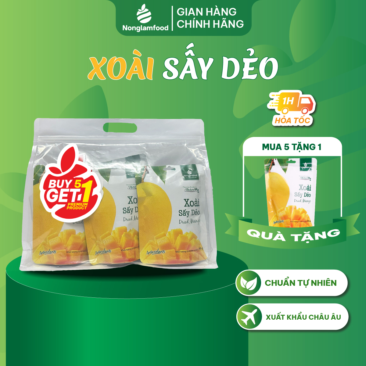 [Mua 5 tặng 1] Combo 5 Túi Xoài sấy dẻo Nonglamfood 50g | Healthy Snack | Ăn vặt văn phòng | Ăn vặt tốt cho sức khỏe | Trái cây sấy