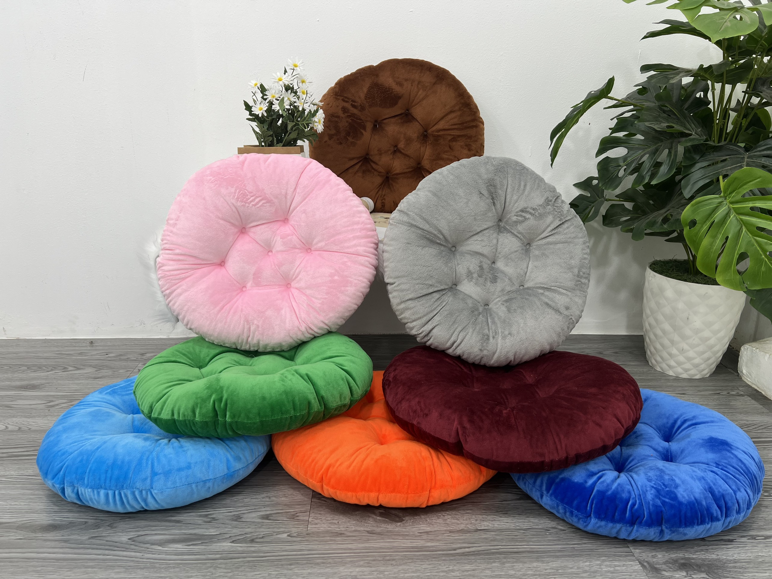 Đệm ngồi bệt tròn, nệm lót ghế hình tròn 40x40cm chất nỉ nhung