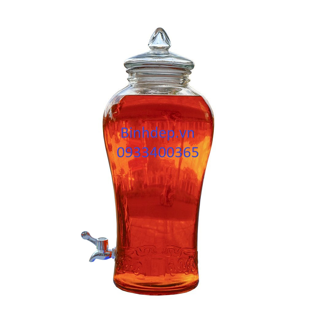 Bình thuỷ tinh ngâm rượu 10 lít có vòi hoạ tiết chân mây