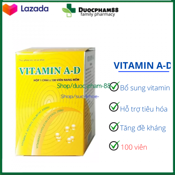 Viên uống Vitamin A-D bổ sung vitamin A, vitamin D – hộp 100 viên