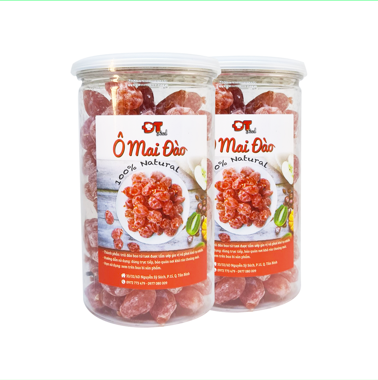 1Kg Ô Mai Đào Hồng Không Hạt DTFood (2 hộp 500g)