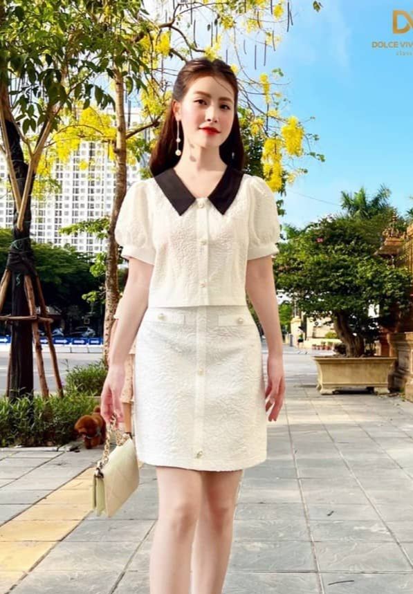 [Hoàn tiền 20%] Set nữ áo cài nút kèm chân váy xòe có lót sang trọng tiểu thư chất liệu xốp chỉ thời trang HARI