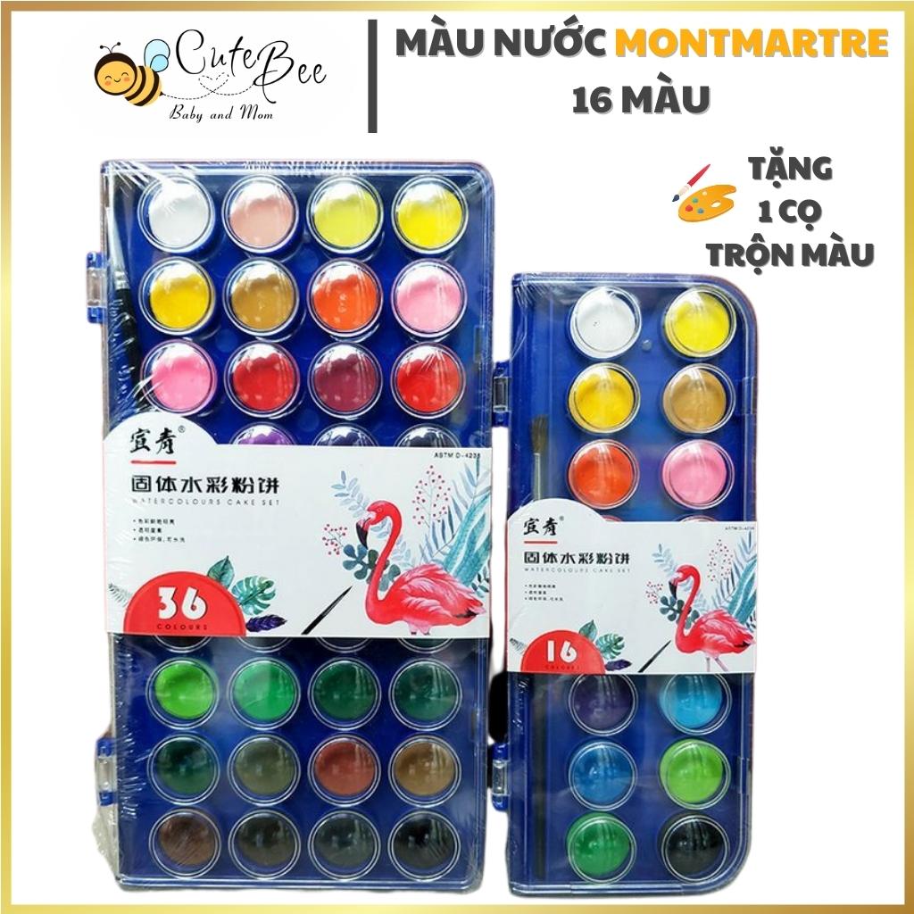 Bộ MÀU NƯỚC 16 Ô tặng kèm 1 cây cọ trộn màu cao cấp, dụng cụ vẽ tranh màu nước cho người mới [CUTE BEE]