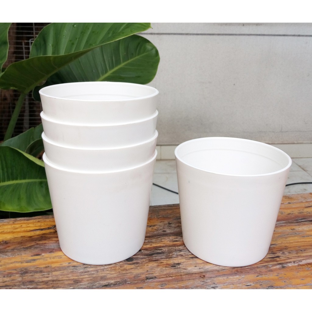 Bộ 5 chậu hoa tròn trơn - nhựa dày tốt màu trắng size 14x13x11cm-đồ gia dụng tại hcm