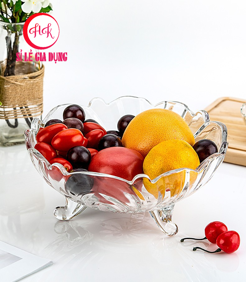 Tô thuỷ tinh pha lê 3 chân đựng hoa quả / thố mứt tết / dĩa đựng hoa quả thuỷ tinh 3 chân - hk mart