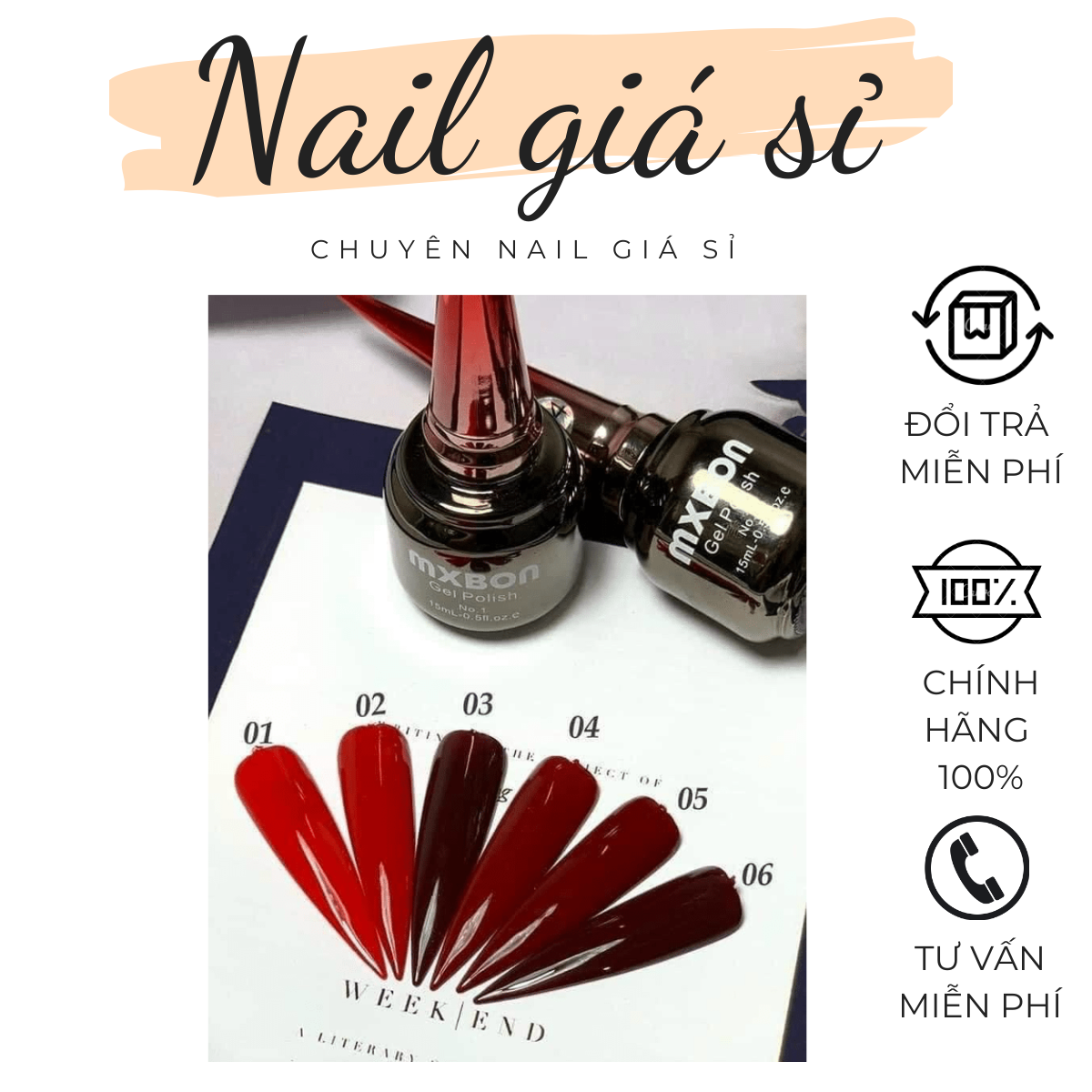 Set sơn gel mxbon 6 màu chính hãng