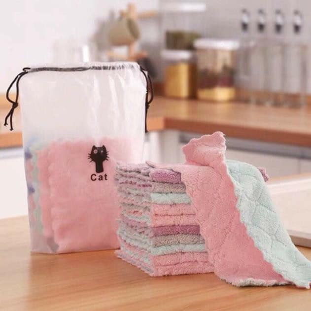 [XẢ KHO] - Combo 10 Khăn lau bếp siêu thấm hút - hai mặt - tẩy dầu - siêu min - làm sạch nhà bếp - khăn lau chén - khăn lau tay (sile 888)