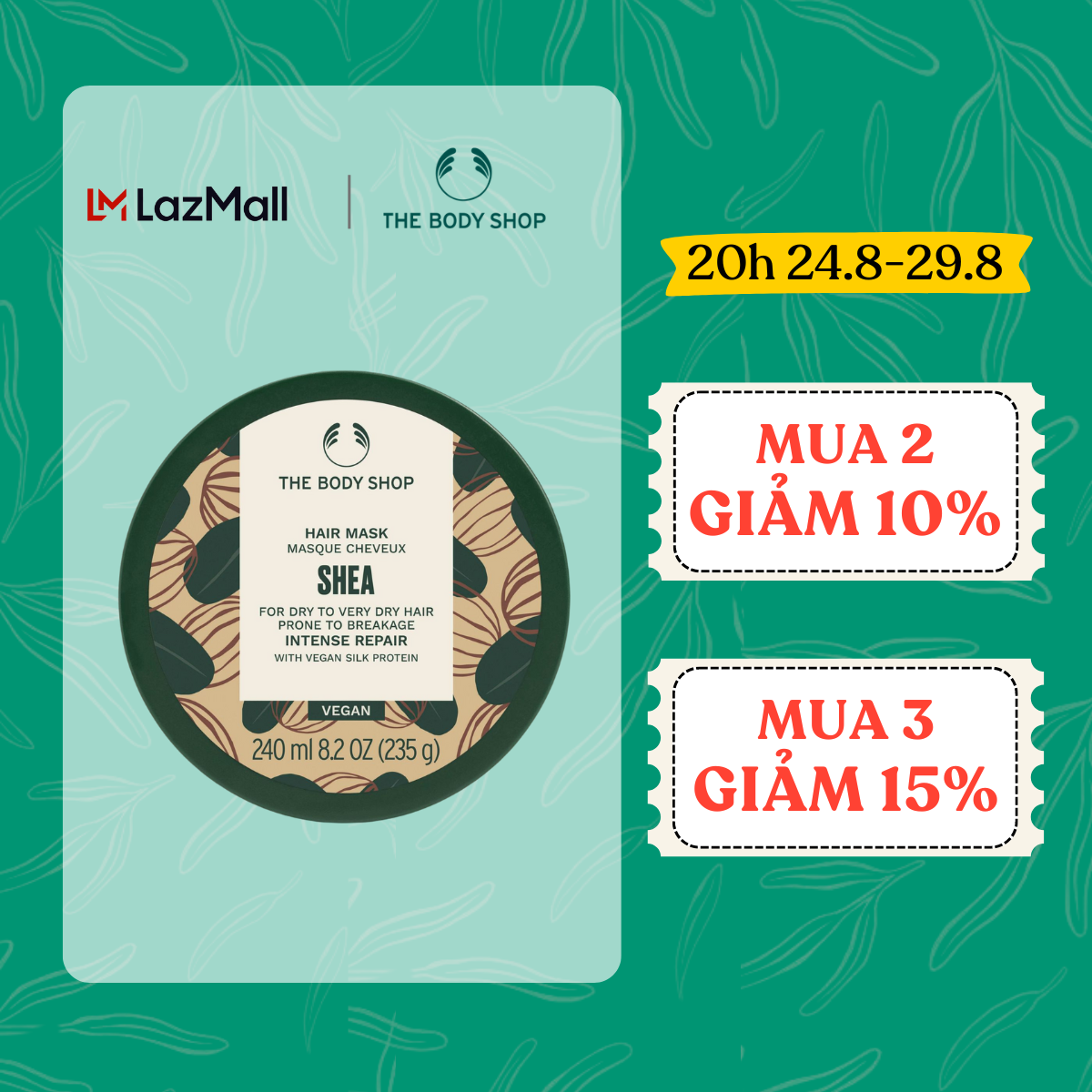 Kem Ủ Tóc Bơ Hạt Mỡ SHEA BUTTER INTENSE REPAIR HAIR MASK 240ML The Body Shop