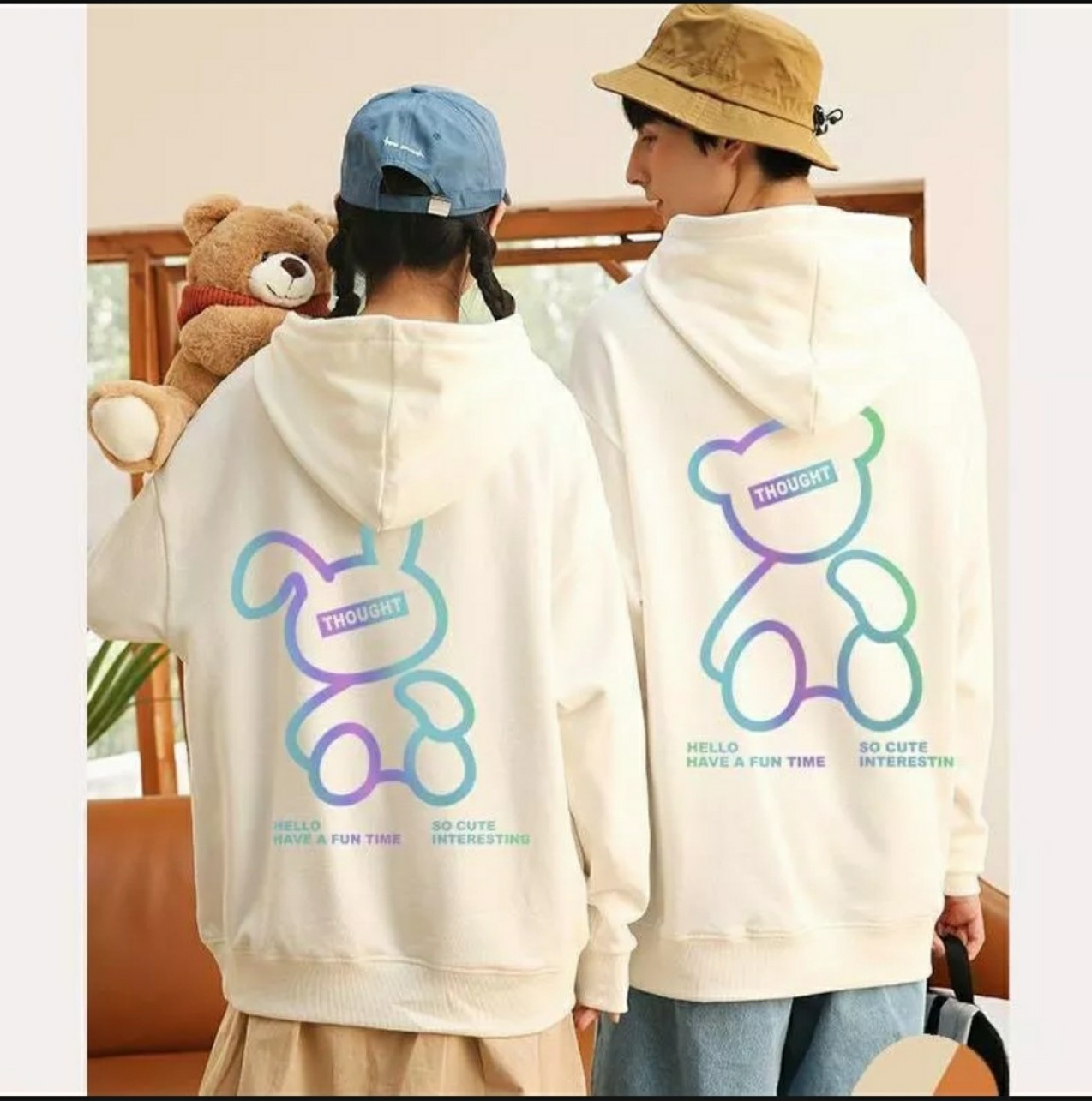 Aó Khoác Hoodie & Sweater Nam Nữ , Aó Hoodie Cặp Đôi Họa Tiết Hình Gấu Phối Chữ Phản Quang Được Nhiều Bạn Trẻ Săn Đón TPhoodie