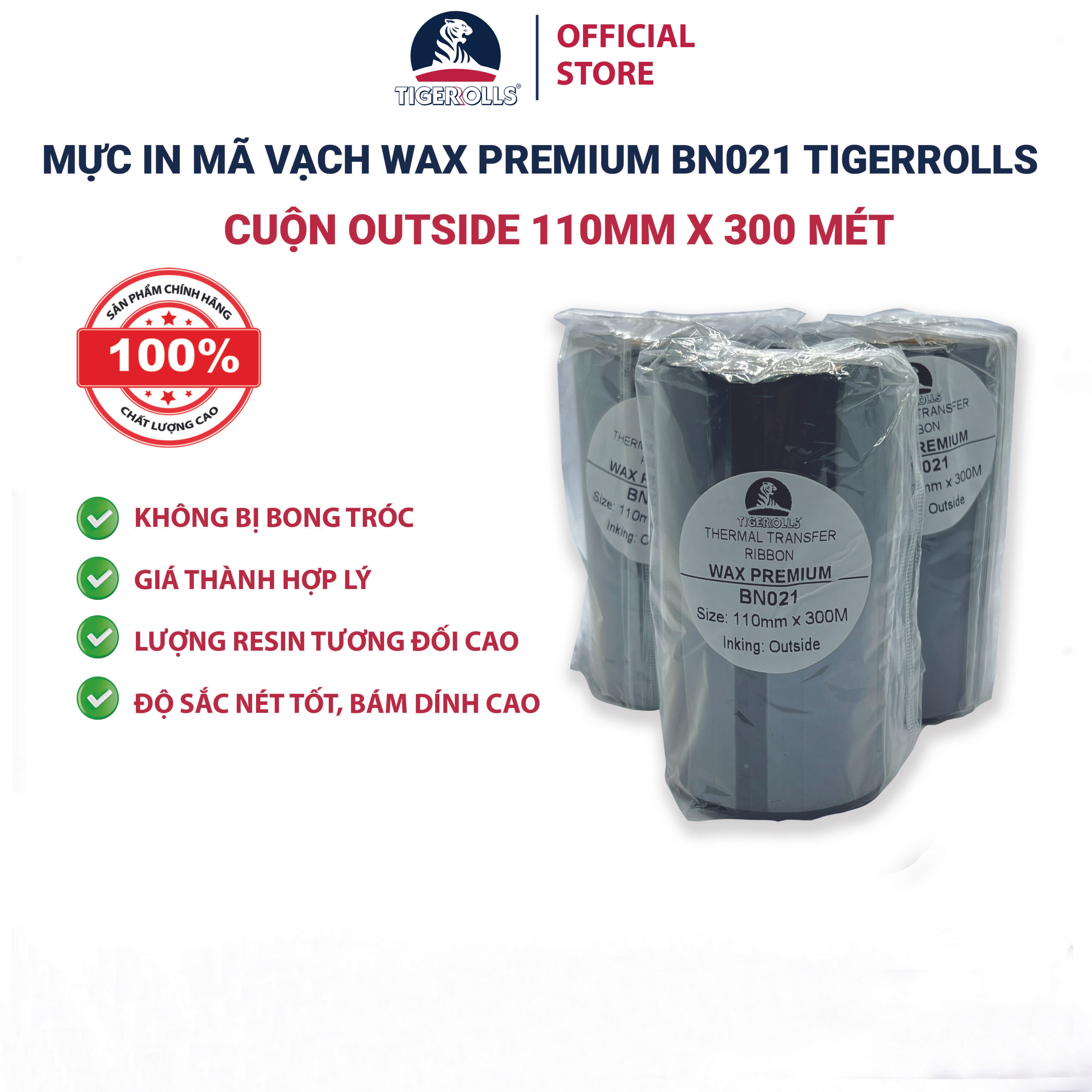 [FREESHIP] Mực in mã vạch WAX PREMIUM Tigerrolls 110mmx300m ribbon mã vạch sản phẩm
