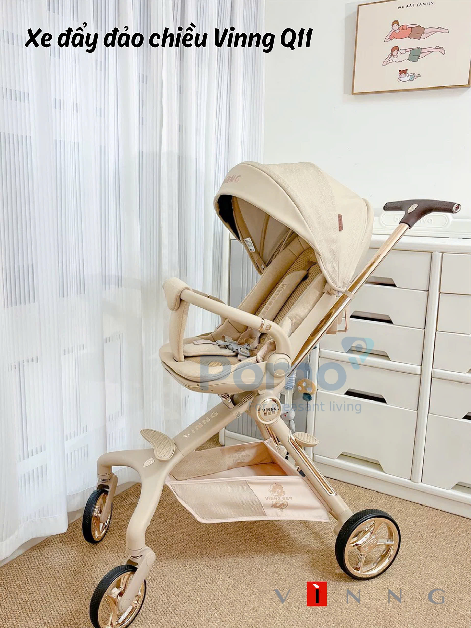 Xe đẩy du lịch gấp gọn đảo chiều Vinng Q11 BẢN CẢI TIẾN cho bé