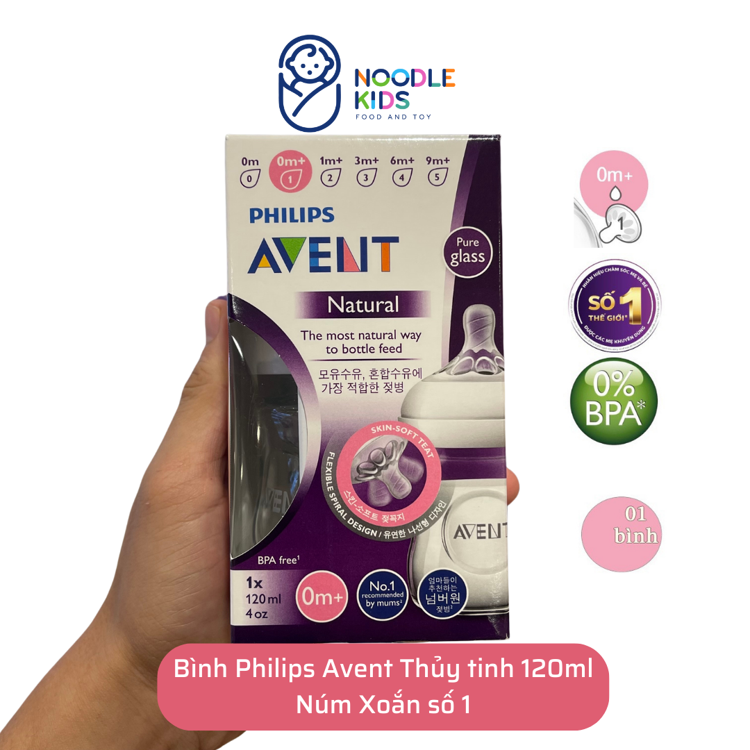 Philips Avent bình sữa thủy tinh mô phỏng tự nhiên 120ml cho bé từ 0 tháng SCF671/13